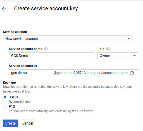 Google Cloud Create Service Account Key