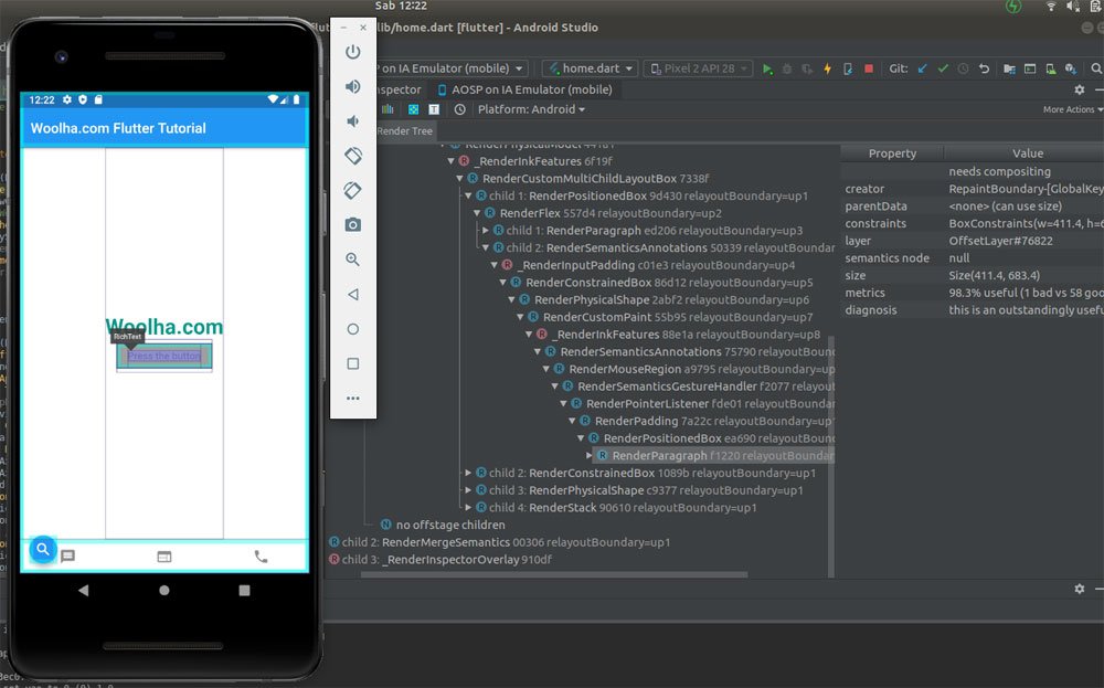 Using Flutter Widget Inspector in Android Studio - Woolha